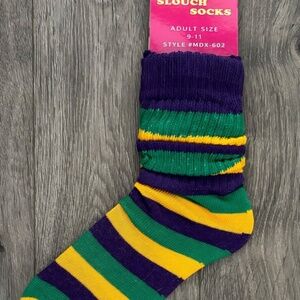 Unisex Mardi Gras Purple/Green/Gold Striped Slouchy Socks (Sz 9-11)